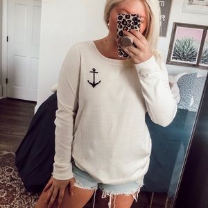 Cream Sweater w/ Navy Anchor